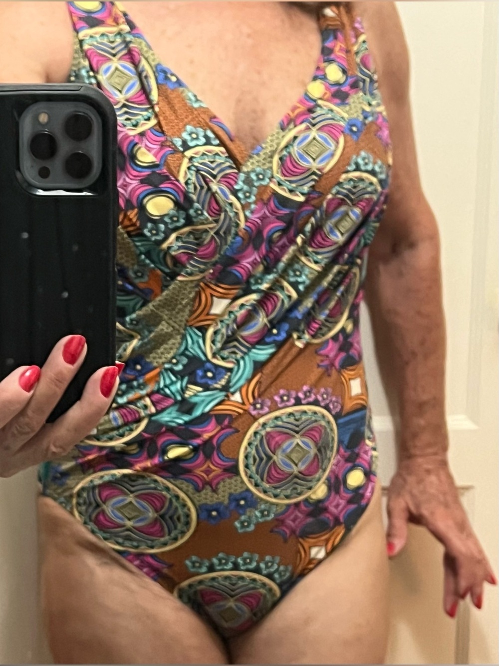 SHAN Multicolor Patterned One-Piece Swimsuit, size 10